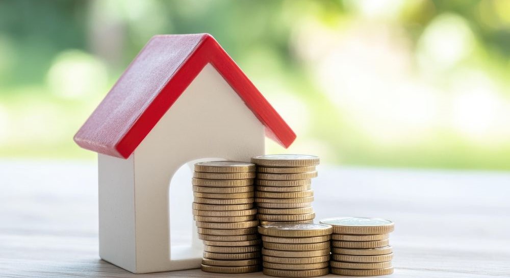 Modellhaus in Nahaufnahme mitmünzen davor - Zinswende 2025/2026