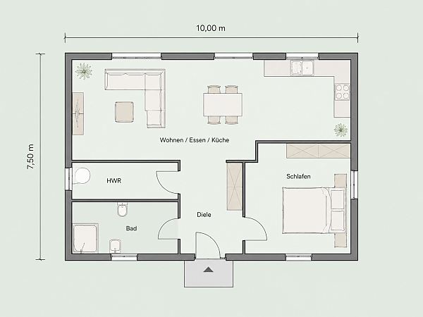 Bungalow Grundriss bis 80 qm kompakte Wohnlösung mit offener Raumplanung