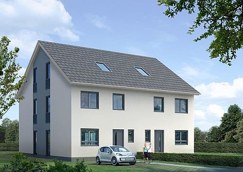 Modernes Doppelhaus mit zwei Haushälften - Beispiel für kosteneffizientes Bauen