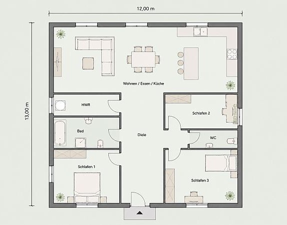 Moderner Bungalow Grundriss 120 bis 140 qm mit großzügiger Raumaufteilung