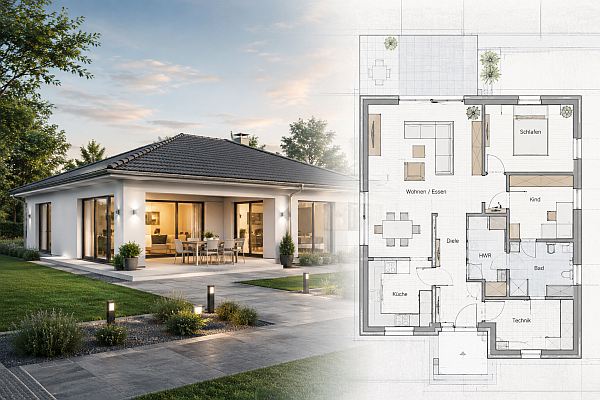 Moderner Bungalow mit integriertem Grundriss zur Planung für Wohnkonzepte