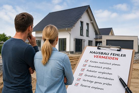 Bauherren besprechen Hausplanung und vermeiden typische Fehler beim Hausbau