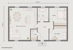 Bungalow Grundriss mit 85 qm 3 zimmer mit arbeitszimmer