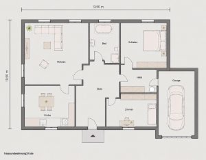 bungalow 3 zimmer grundriss mit extra küche und garage