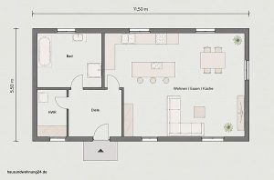 bungalow grundriss mt 53 qm wohnfläche und einem zimmer mit Küche