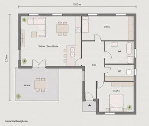 winkelbungalow grundriss 70qm mit 3 zimmern