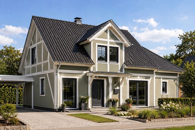 fachwerkhaus mit zwerchgiebel , carport und 140qm wohnfläche