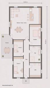 Bungalow Grundriss 135 qm 4 Zimmer und Terrasse