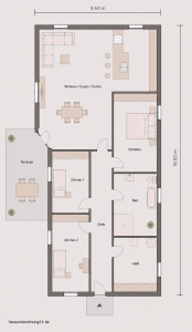 Bungalow Grundriss 135 qm 4 Zimmer und Terrasse