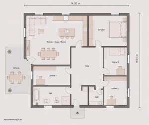 Bungalow grundriss 5 Zimmer mit terrasse