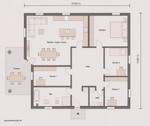 Bungalow grundriss 5 Zimmer mit terrasse
